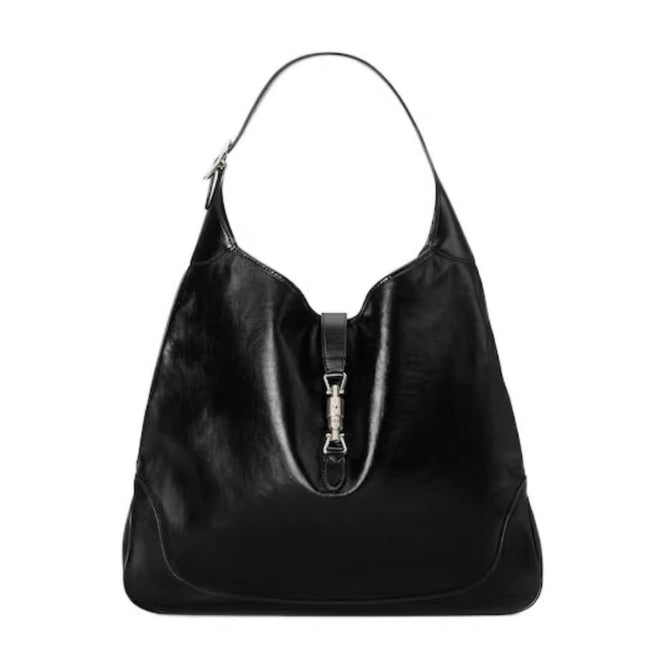 Gucci Jackie 1961 Large Black Calfskin Leather With Long Strap-Luxbags