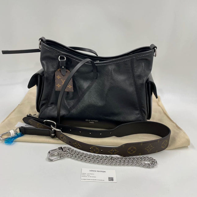 Louis Vuitton CarryAll Cargo Vibe PM Small Lambskin Leather So Black Shoulder Bag-Luxbags