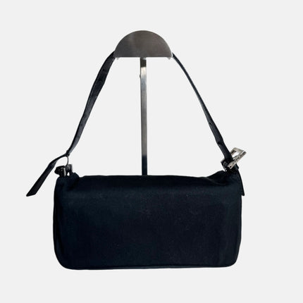 FENDI Baguette Vintage Black Cloth Silver Hardware