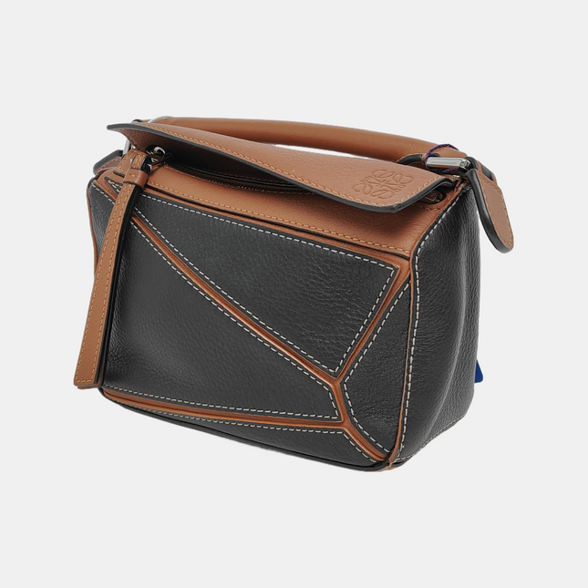 Loewe Puzzle Mini Black and Brown Calfskin Leather Crossbody Bag
