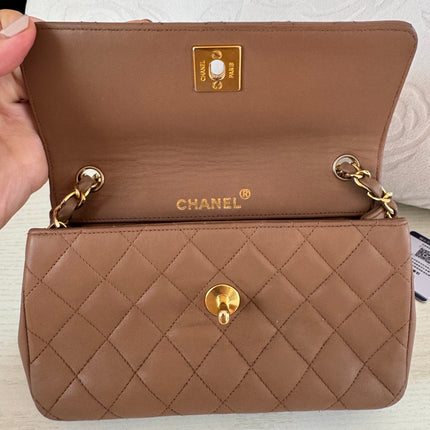 Chanel Classic Flap Mini Vintage Beige Lambskin Leather Adjustable Gold-tone Chain