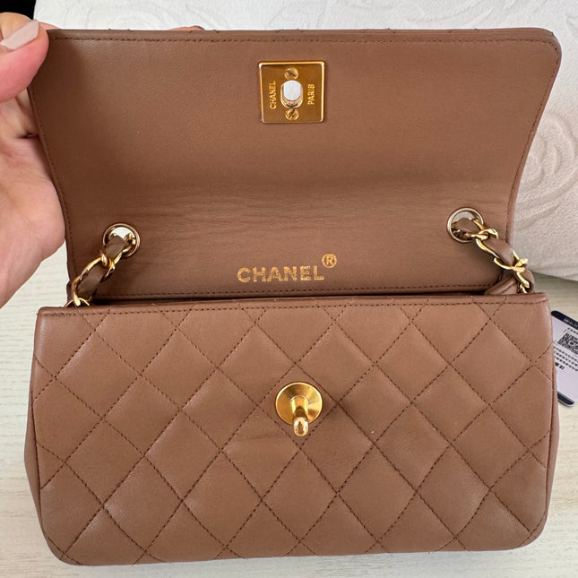 Chanel Classic Flap Mini Vintage Beige Lambskin Leather Adjustable Gold-tone Chain