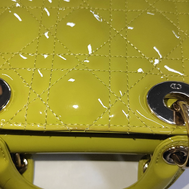 Lady Dior Mini Handbag Yellow Patent Leather Gold-tone Chain Strap