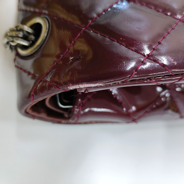 Chanel 2.55 Jumbo Double Flap Burgundy Patent Leather Silver HW 2010