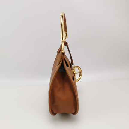 Dior 61 Brown Hobo Tote with Gold Metal Ring Handle