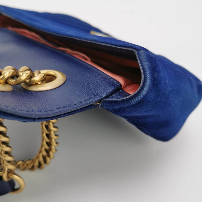 Gucci Marmont Mini Flap Navy Velvet Handbag