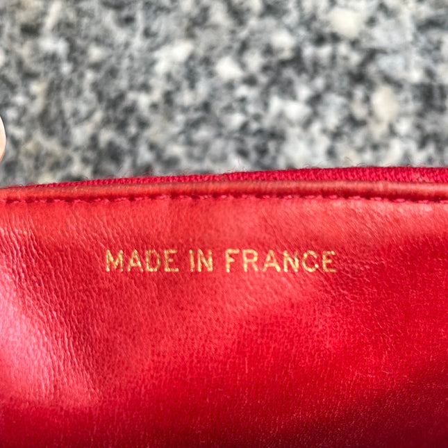 Chanel Mini Top Handle Bag Red Fabric Gold Hardware