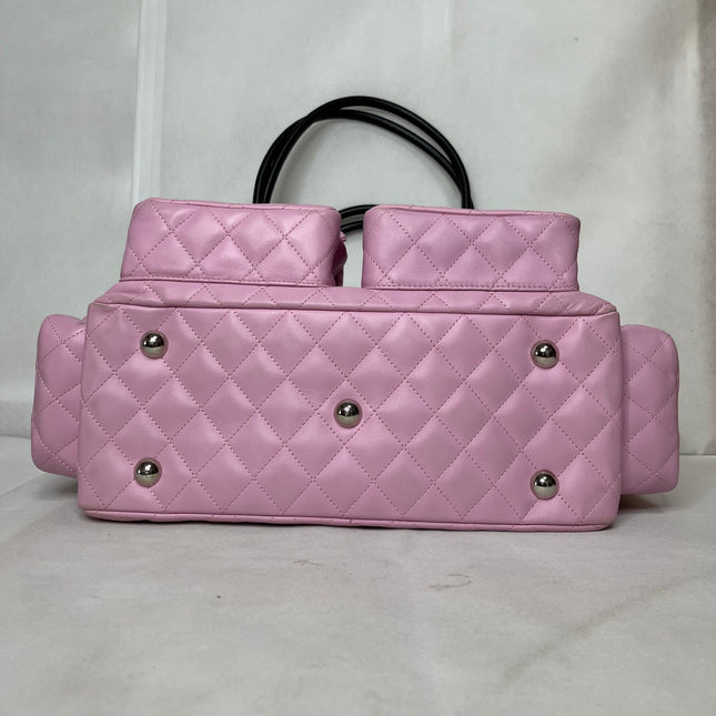 Chanel Cambon Large Pink Calfskin Leather Double Strap Handbag