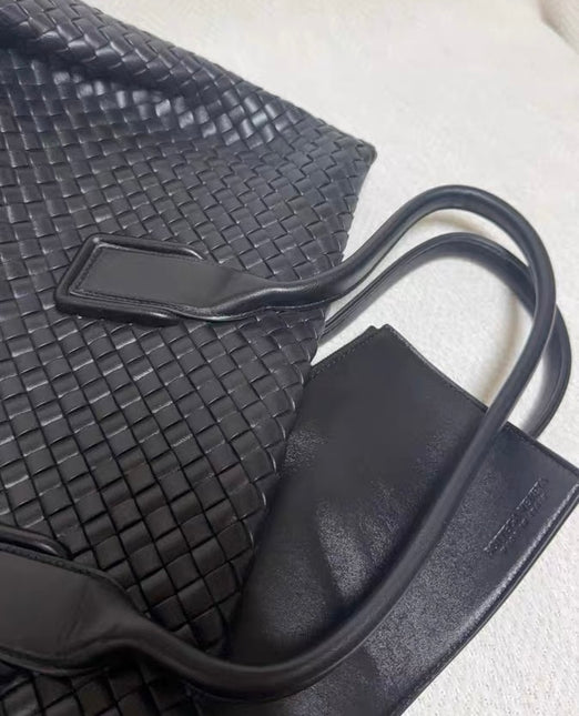 Bottega Veneta XXL Snap Tote Black Intrecciato Leather With Pouch