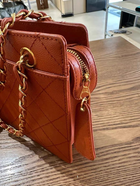 Chanel Vintage Small Matelasse Orange Caviar Leather Top Handle Bag