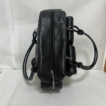 Chanel Cambon Multi-pocket Ligne Reporter Bag Large Black Calfskin Leather White Logo