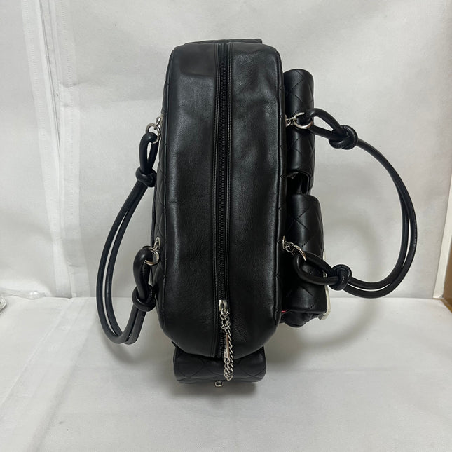 Chanel Cambon Multi-pocket Ligne Reporter Bag Large Black Calfskin Leather White Logo
