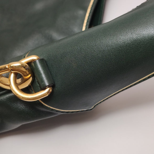 Gucci Jackie Soft Medium Green Leather Shoulder Bag With Strap
