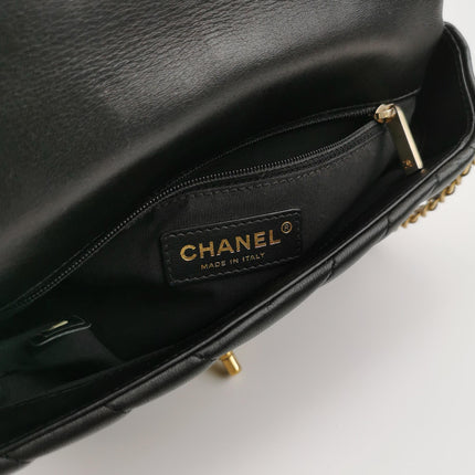 Chanel Classic Flap Mini Chevron Black Quilted Lambskin Leather Chain Around