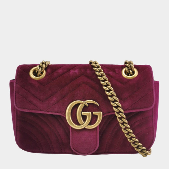 Gucci Marmont Mini Flap Pink Velvet Handbag-Luxbags