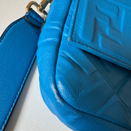 Fendi Baguette Blue Lambskin Leather Crossbody Bag Medium