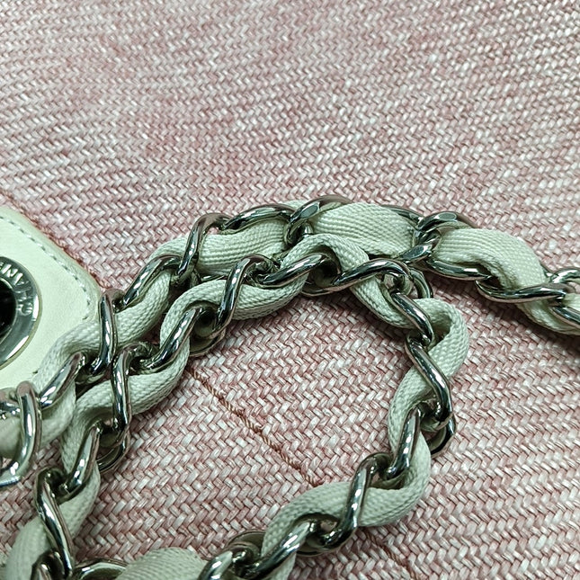 Chanel Deauville Tote Medium Pink Denim White Leather Top Handle