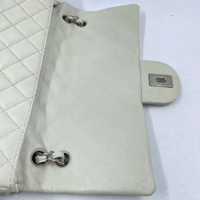 Sold Chanel Classic Flap Maxi Milk White Caviar Leather Silver-tone Hardware Giant CC Logo