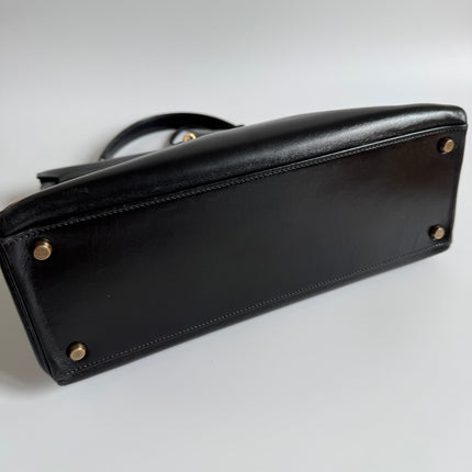 Hermes Kelly 32 Retourne Black Box Leather Gold HW 1987