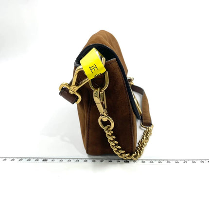 Fendi Baguette Selleria Suede Leather Crossbody Bag Medium Caramel Tan