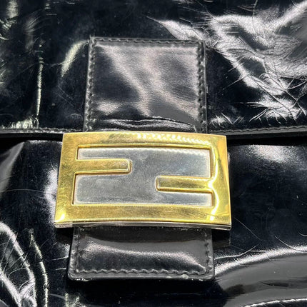 Fendi Baguette Black Patent Leather Gold Hardware Shoulder Bag