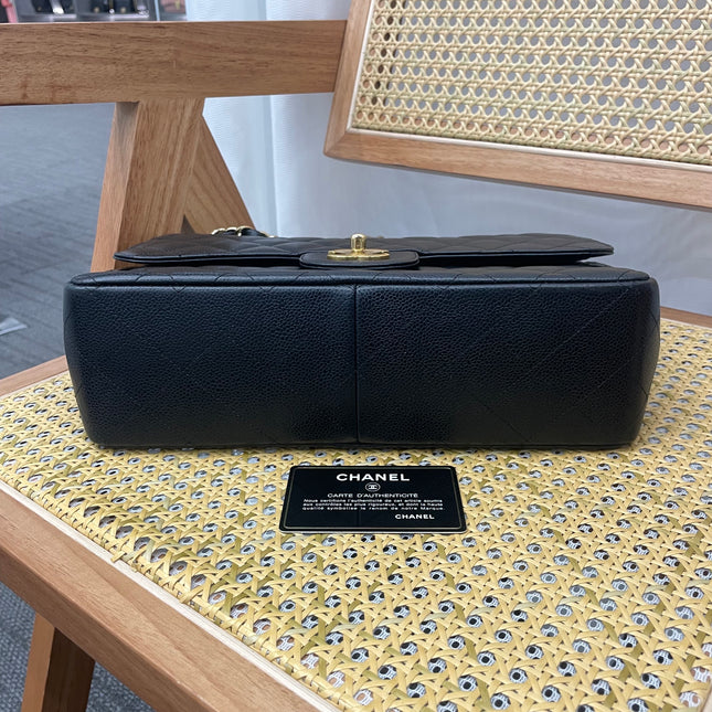Chanel Classic Flap Jumbo 2011 Black Caviar Leather Double Flap Gold Hardware