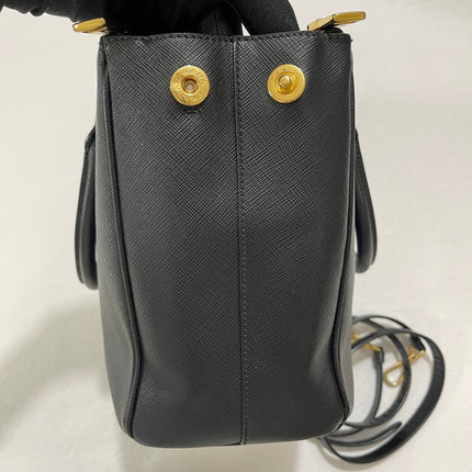 Prada Galleria Saffiano Leather Small Black Handbag with Strap