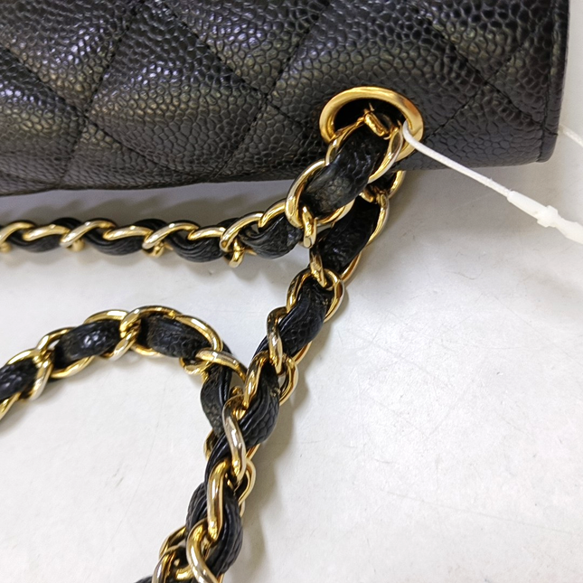 Chanel Classic Flap Jumbo Black Caviar Leather Double Flap with Gold Hardware