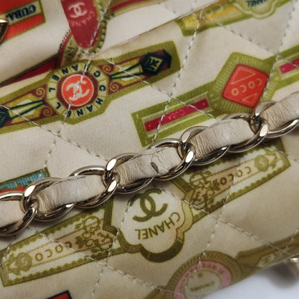 Chanel Classic Flap Mini Satin Paris Cuba Cigar Label Print Beige Multicolor, 2017