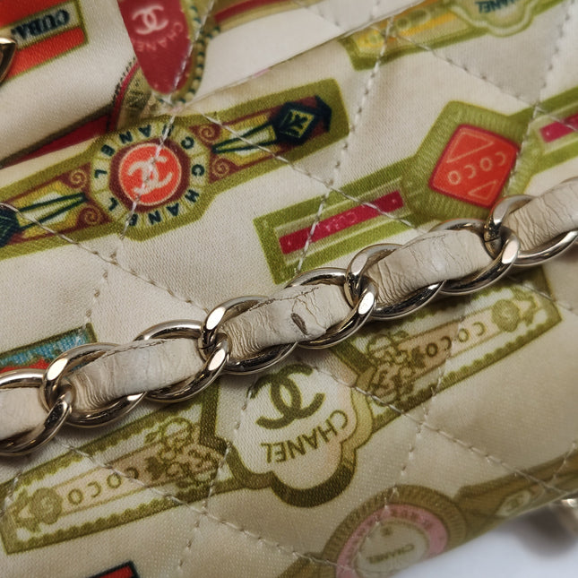 Chanel Classic Flap Mini Satin Paris Cuba Cigar Label Print Beige Multicolor, 2017