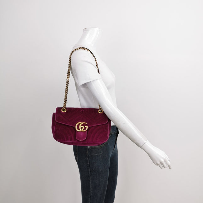 Sold Gucci Marmont Mini Flap Pink Velvet Handbag
