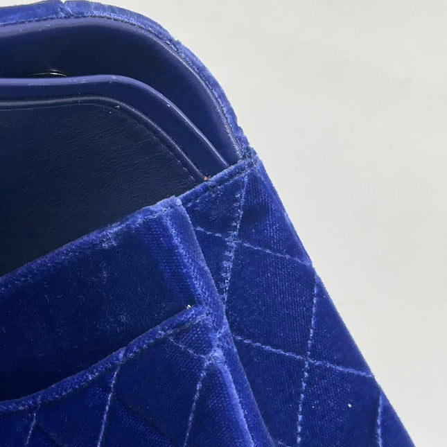 Chanel Classic Flap Medium Royal Blue Velvet Silver Hardware
