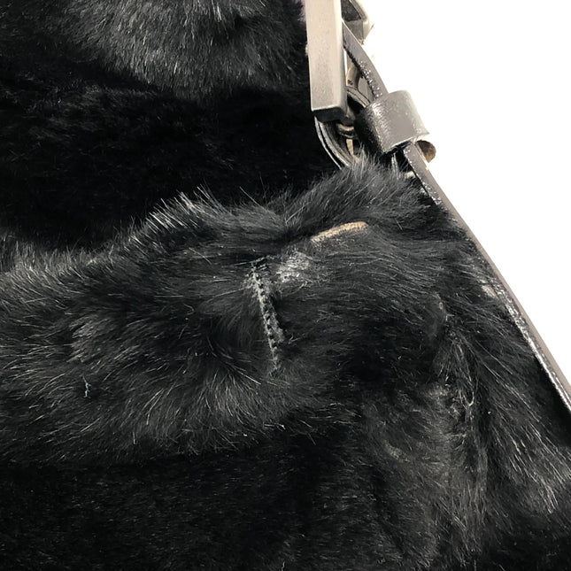 Fendi Mamma Baguette Black Faux Fur Shoulder Bag