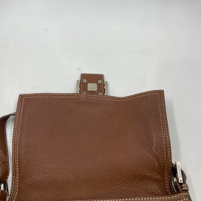 Fendi Mamma Forever Baguette Selleria Brown Calfskin Leather Silver Hardware