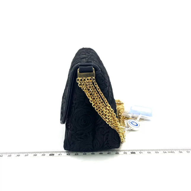 Chanel vintage Black Rose Knitted Fabric Gold Chain Flap Crossbody Bag