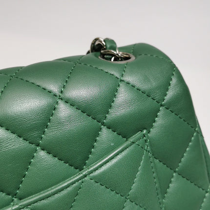 Chanel Classic Flap Mini 2019 Green Lambskin Leather Silver Hardware