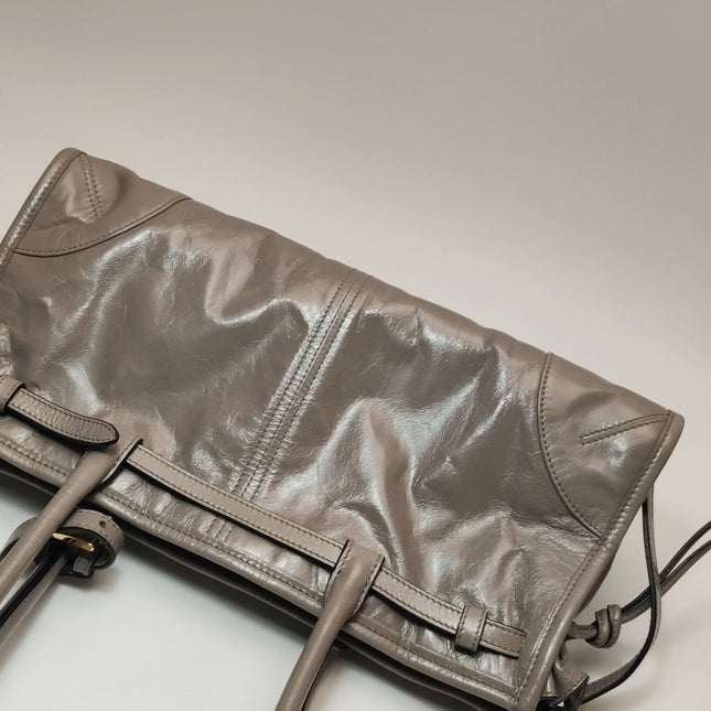 Prada Bonnie Medium Soft Lux Grey Shiny Calfskin Leather Shoulder Bag