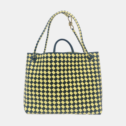 Bottega Veneta Andiamo Large Yellow and Green Checkered Intrecciato Leather Handbag