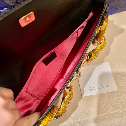 Gucci Horsebit 1955 Large Black Leather Embellished Snake Head Buckle