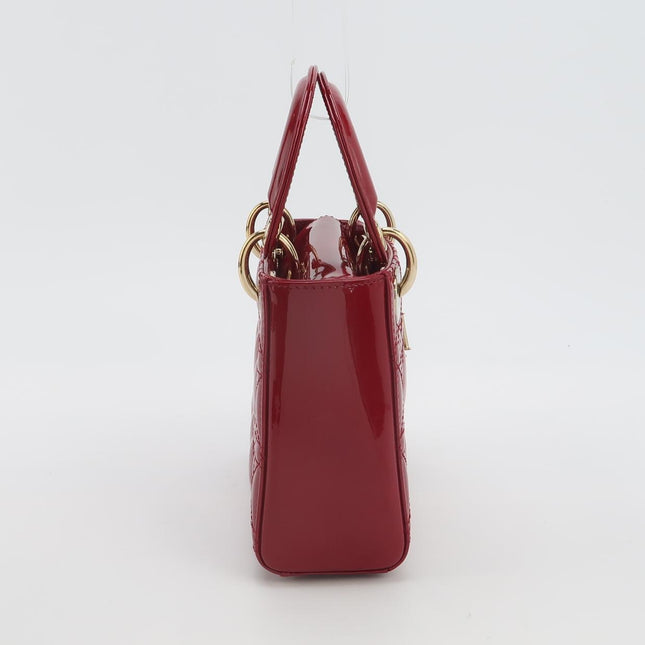 Lady Dior Mini 2019 Red Patent Leather Gold-tone Chain Strap