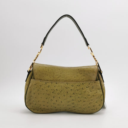 Dior Vintage Double Saddle Green Ostrich Leather Gold Hardware