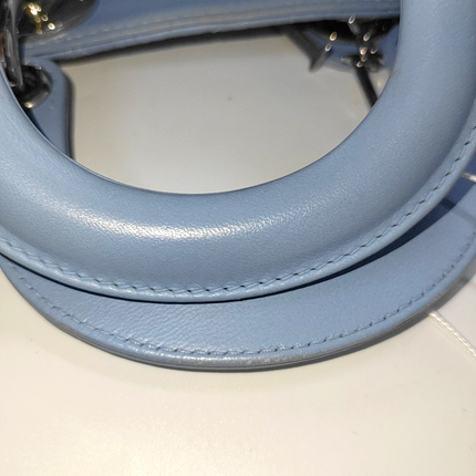 Lady Dior Mini Blue Cannage Lambskin Silver Hardware Crossbody Handbag
