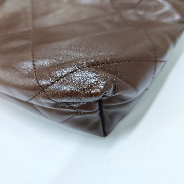 Chanel 22 Hobo Bag Mini Shiny Calfskin Leather Dark Chocolate Brown with Gold-tone Hardware