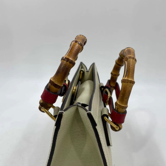 Gucci Diana Small East West Cream White Leather Bag Bamboo Handle with Strap