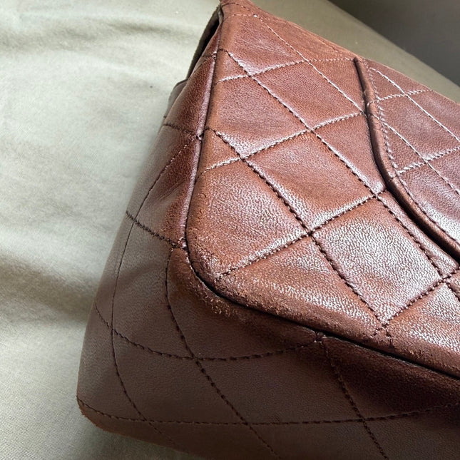 Chanel Classic Flap Rare Vintage Medium Brown Lambskin Leather 24k Gold Hardware 1989-1991