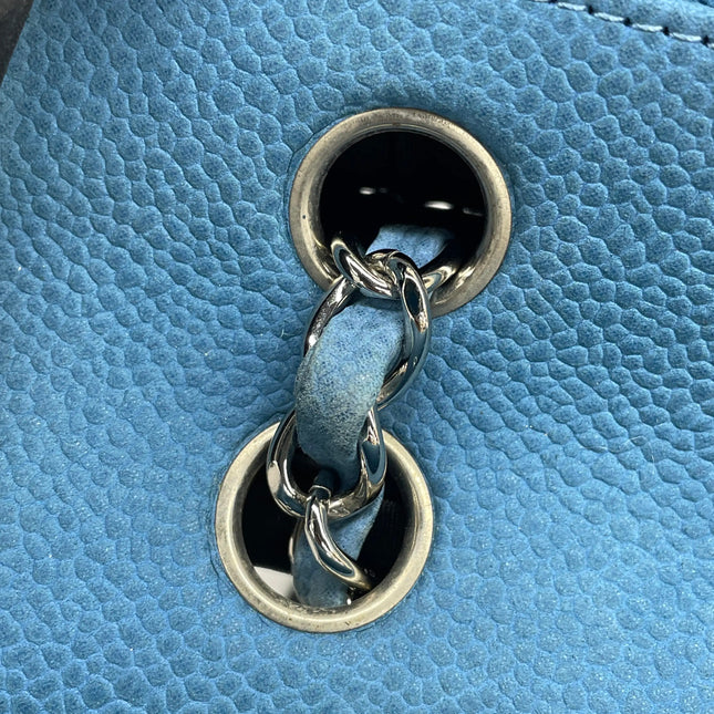 Chanel Timeless Classic Flap Medium Light Blue Caviar Leather Silver Hardware