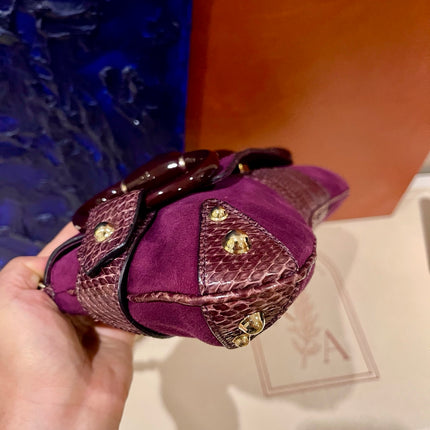 Gucci Horsebit 1955 Chain Vintage Large Purple Suede Shoulder Bag