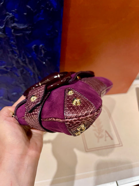 Gucci Horsebit 1955 Chain Vintage Large Purple Suede Shoulder Bag