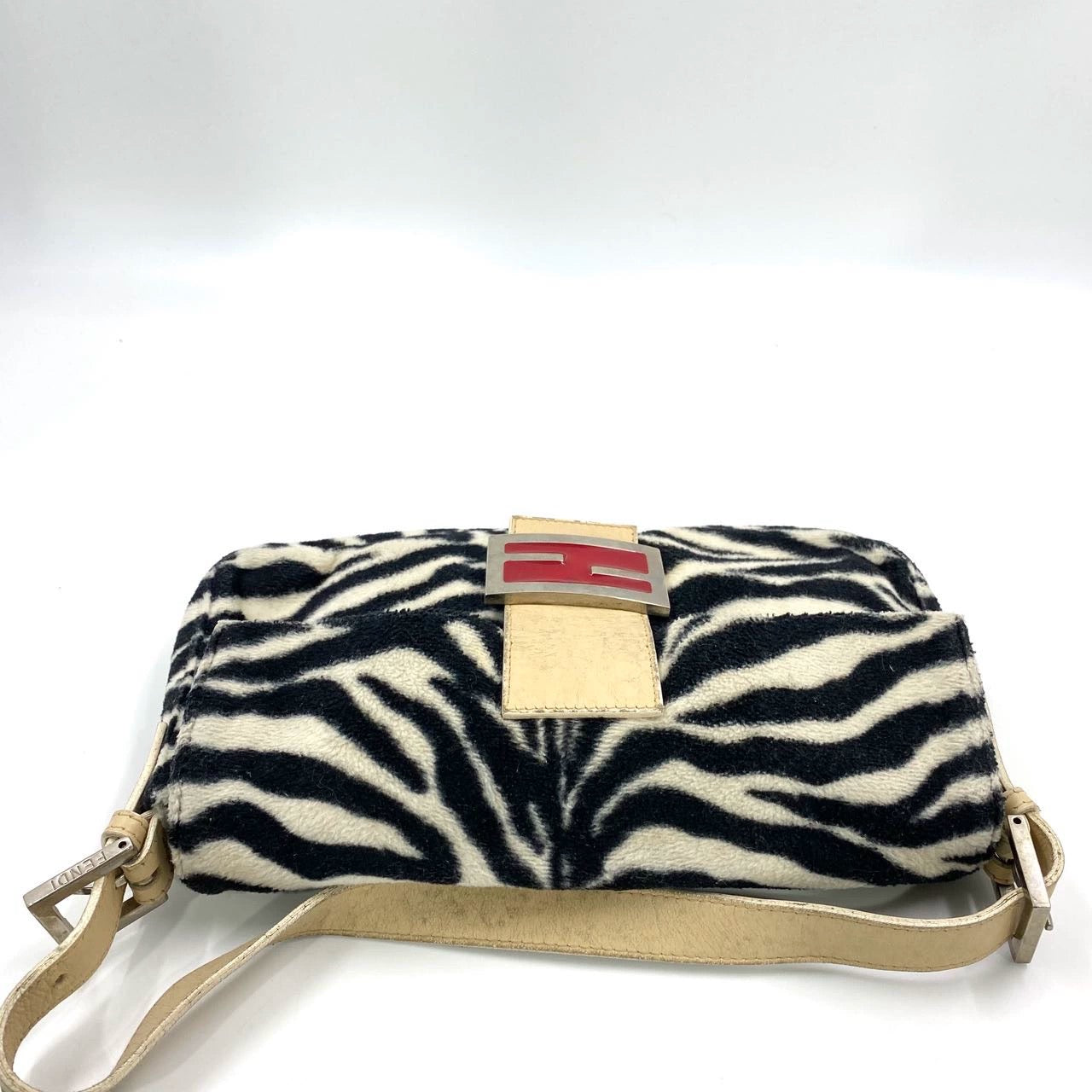 Fendi Baguette Black and White Zebra Print Fleece Red Buckle