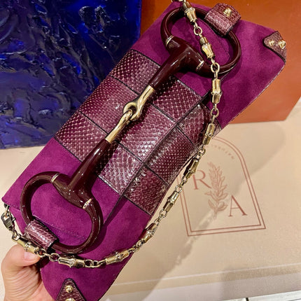 Gucci Horsebit 1955 Chain Vintage Large Purple Suede Shoulder Bag